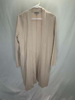 COS Beige Open Longline Cardigan Duster with Ribbed Collar